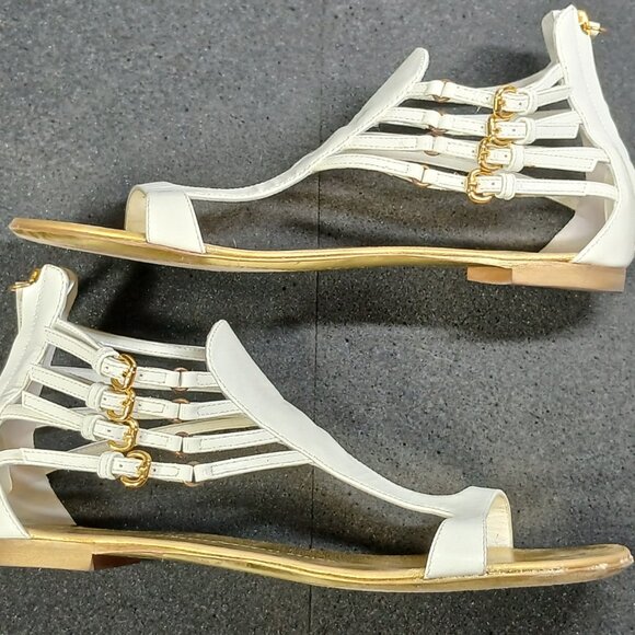 Giuseppe Zanotti E0SP05 White Gold Gladiator Sandals 37.5 / US 7.5 w/ Box Good C - Picture 3 of 16